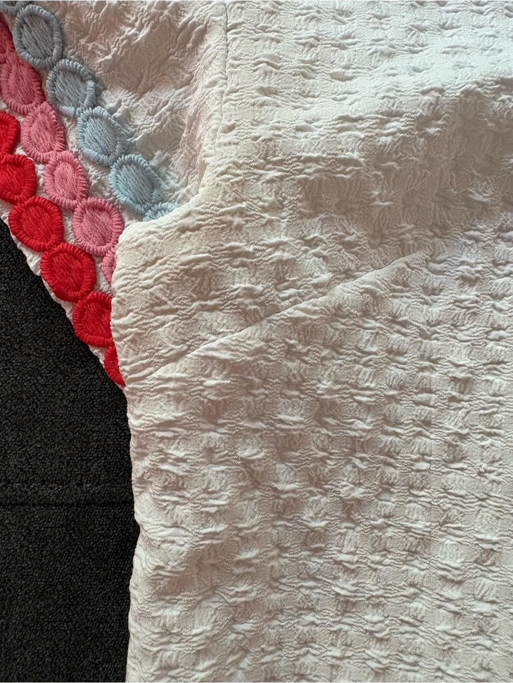 THML White Textured Short Sleeve Top with Pink & Blue Trim - Picture 10 of 10